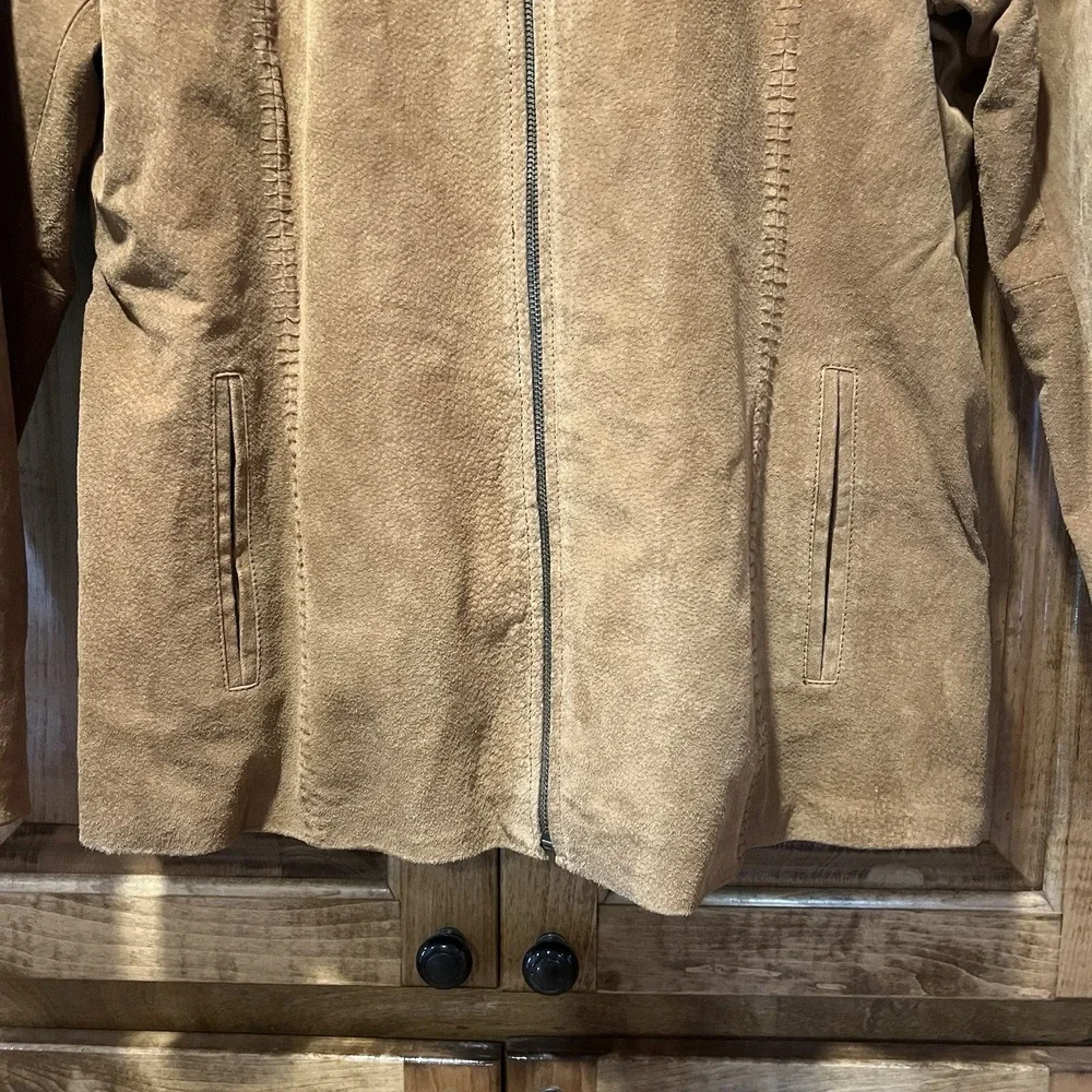 MARC MATTIS Genuine‎ Leather Brown Full-Zip Jacket Size XL Furry Hood Women's